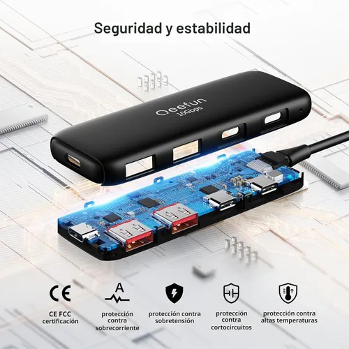 Vista 6 de Qeefun Hub USB 3.2 de 10 Gbps con 2 puertos USB A y 2 puertos de datos USB-C 3.2, divisor USB 3.2 Gen 2, cable largo extendido de 4 pies y puerto