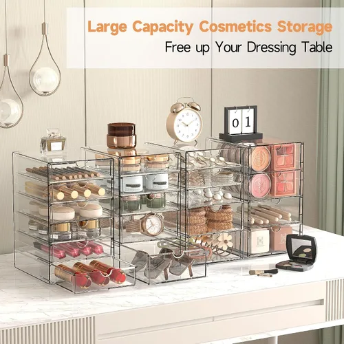 Vista 3 de Organizador de almacenamiento para cajones de maquillaje con 20 cajones, set de 4 organizadores acrílicos para escritorio de oficina