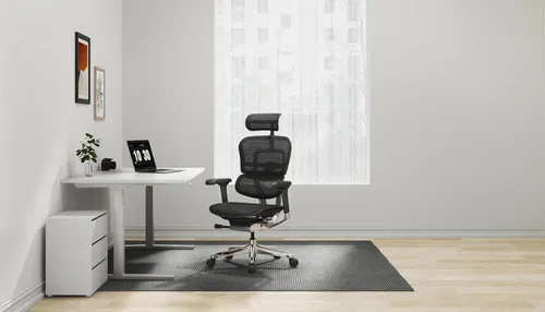 Vista 2 de Silla ergonómica giratoria, de malla, altura de asiento de 18.1 pulgadas a 22.9 pulgadas, respaldo alto con apoyacabezas, color borgoña, de Negro