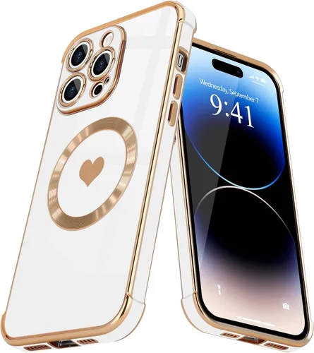 Vista 21 de Funda magnética para iPhone 13, para mujeres y niñas, chapado de lujo, lindo corazón de amor, cubierta trasera suave, protección completa de lente