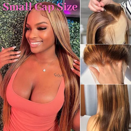 Vista 10 de ALHER Short Bob Wig Human Hair Small Cap Lace Front Wigs Straight, 13X4 Transparent Lace Frontal Wigs 180% Density for Women, Natural Color, Cap