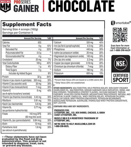 Vista 6 de Muscle Milk Gainer Proteína en Polvo, Chocolate, 32g Proteína, 5 Libras