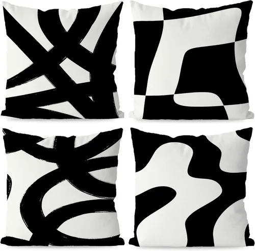 Vista 14 de KEUSPI Fundas de almohada decorativas negras y beige, juego de 4 fundas de almohada negras para sofá, decoración del hogar, estilo boho moderno