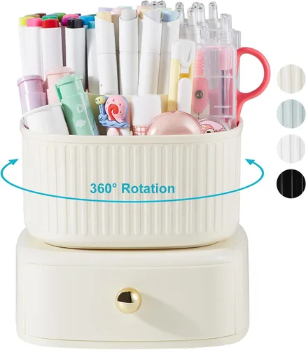 Vista 11 de Organizador de escritorio para lápices y bolígrafos, 5 ranuras, rotación de 360 grados, organizadores de escritorio para lápices y bolígrafos