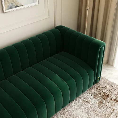 Vista 8 de Sofá modular en forma de L con otomana para espacios pequeños, sofá moderno de mediados de siglo, sofá biplaza convertible, sofá seccional para sala
