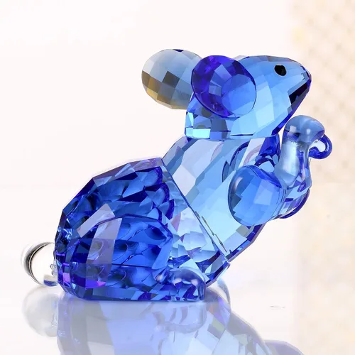 Vista 3 de DOJOZ Crystal Mouse - Lindo animal para decoración del hogar, encantadoras figuritas coleccionables de cumpleaños (azul)