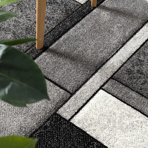 Vista 6 de Paco Home Alfombra de área con patrón geométrico moderno en gris y blanco, tamaño: 2' x 3'7