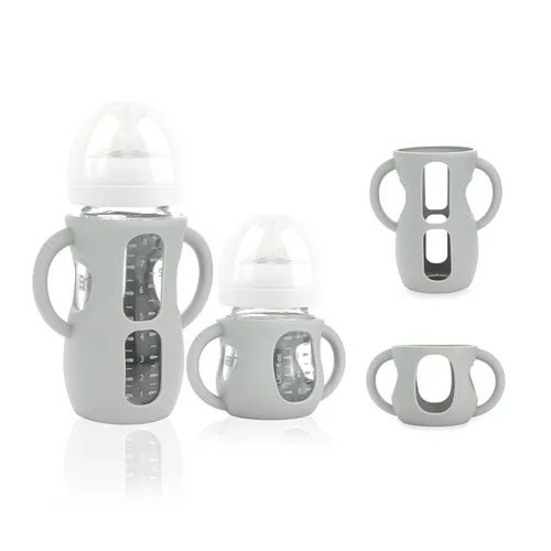 Vista 18 de 2 paquetes de fundas de silicona para biberones de vidrio Philips Avent, fundas para biberones de bebé resistentes a caídas sin BPA con asas A-rosa