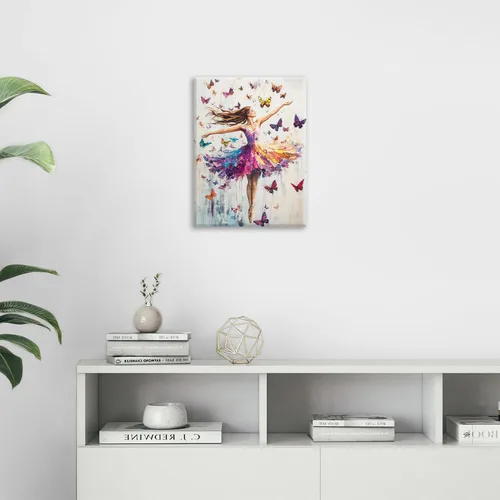 Vista 3 de Olivine Arte de Pared de Bailarina, Imágenes de Ballet de Mariposa Decoración de Pared, Impresiones Coloridas en Lienzo de Bailarina, Pintura