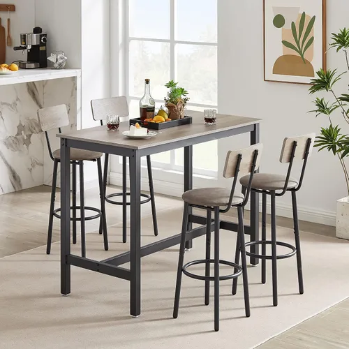 Vista 7 de ODUWA Juego de mesa y sillas de bar para 4,5 piezas de altura de mostrador Bistró Pub con 4 taburetes tapizados de poliuretano para comedor, cocina