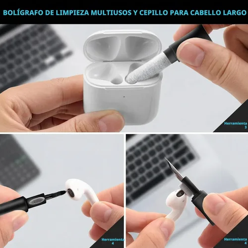 Vista 5 de Kit de limpieza para AirPod, kit de limpieza multiherramienta para iPhone, reparación y recuperación de teléfonos celulares iPhone y iPad (tipo C)