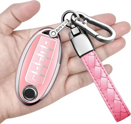 Vista 20 de Compatible con Nissan Funda para Llavero con Llavero de Cuero, Funda de Carcasa de Llave de TPU Suave Compatible con Llave Remota Inteligente