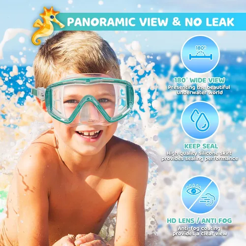 Vista 3 de Máscara de natación para niños, gafas de natación antivaho de 180° para niños, máscara de buceo, a prueba de fugas, con cubierta de nariz para niños