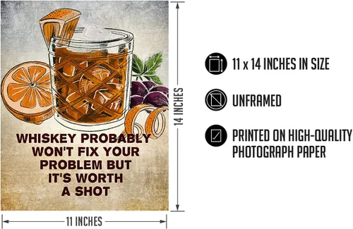 Vista 3 de Govivo Whiskey Probably Won't Fix Your Problems But It's Worth A Shot - Wall Decor Art Print - 11x14 unframed artwork printed on photograph paper