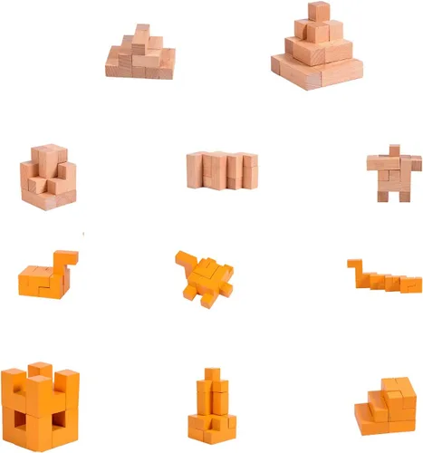 Vista 6 de Rompecabezas de madera en 3D, rompecabezas de madera para el cerebro, rompecabezas de escritorio de regalo, rompecabezas geométrico, intelectual