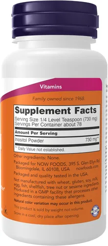Vista 2 de Suplementos NOW, polvo de inositol, salud celular*, 2 onzas