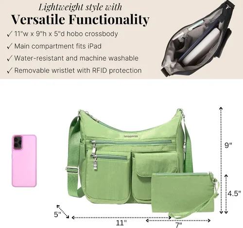 Vista 14 de Baggallini womens Everywhere Bagg Crossbody Women 11x9 Lightweight Nylon Hobo Water-resistant Travel Bag W/Rfid