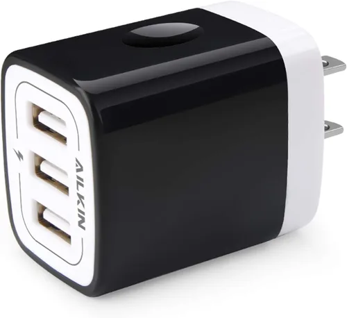 Vista 7 de Cargador de pared USB, adaptador de cargador, Ailkin de 2.4 amperios de doble puerto plegable cargador rápido cubo de repuesto para iPhone