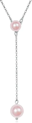 Vista 8 de Collar de perlas PRAYMOS para mujer, plata de ley simple de moda elegante, collar de perlas delicado, collar de perlas largas, joyería de perlas
