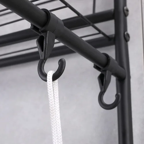 Vista 5 de Estante de almacenamiento de 3 niveles para baño sobre el inodoro, organizador de estante con marco de metal, con 4 ganchos, color negro