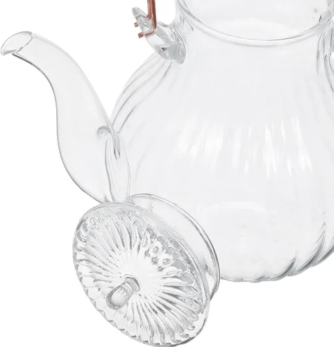 Vista 3 de Estilo retro resistente al calor Hervidor de té de vidrio 27.1 fl oz estufa hervidor de cobre mango para cocinar té