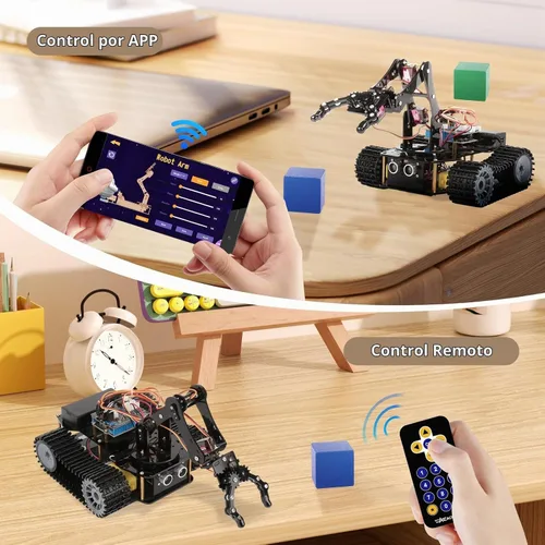 Vista 4 de Robótica para niños de 12 a 16 años, brazo robot inteligente ACEBOTT con 5DOF + auto tanque, kit de codificación de juguetes STEM compatible