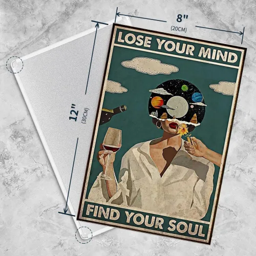 Vista 2 de Flyhaw Póster vintage con texto en inglés «Lose Your Mind Find Your Soul» («Lose Your Mind Find Your Soul») con cita inspiradora sobre salud mental