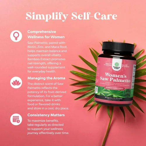 Vista 2 de Palmetto de sierra extra fuerte para mujeres, mezcla estimulante femenina con biotina, sílice de zinc y cápsulas de raíz de maca para mujeres