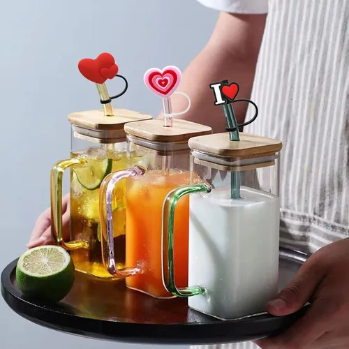 Vista 5 de Accesorios de copa para vaso Stanley de 40 onzas y 30 onzas con asa, adornos de paja rosa intenso, tapa de cubierta de corazón, fundas de paja roja