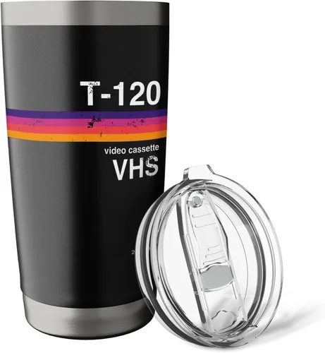 Vista 5 de Retro VHS Tape Graphics Disfraz de nostalgia de los años 80 y 90 vaso aislado de acero inoxidable