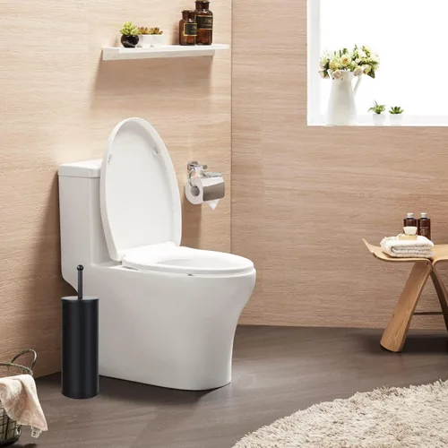Vista 2 de Émbolo de inodoro negro con soporte para recipiente de metal para baño, taza de goteo, resistente, limpieza profunda