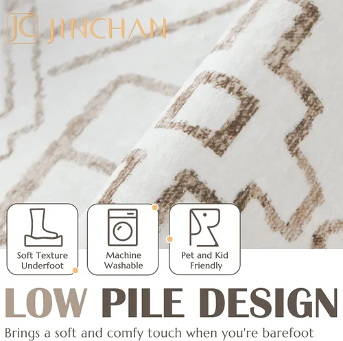 Vista 2 de jinchan Alfombras marroquíes de 4 x 6 pies para dormitorio, lavables a máquina, suaves, modernas, geométricas, resistentes a las manchas, Boho Taupe