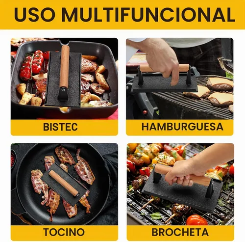 Vista 5 de AIVIKI - Prensa para hamburguesas, prensa para hamburguesas Smash para plancha Blackstone, hierro fundido resistente rectangular de 8.2x4.2 pulgadas