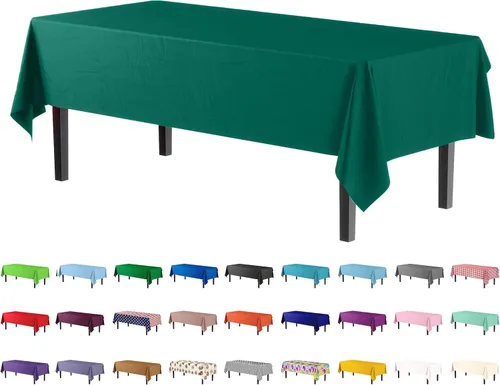Vista 41 de Party Solids Paquete de 4 manteles de plástico color azul aguamarina, 54 x 108 pulgadas, mantel desechable para fiestas y pícnics