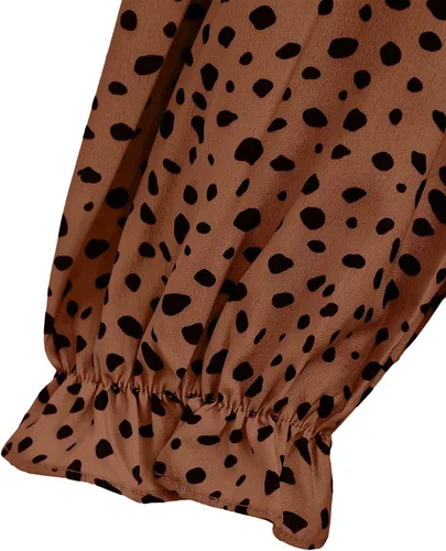 Vista 5 de Remidoo Blusa de manga abombada con cuello alto falso y estampado de leopardo para mujer