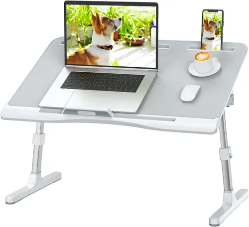 Vista 11 de Escritorio con bandeja de cama para laptop con alturas y ángulos ajustables, escritorio plegable resistente mejorado para cama/sofá/suelo