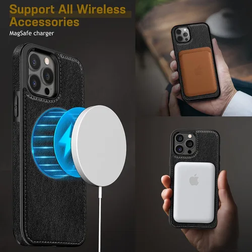 Vista 3 de LOHASIC Funda diseñada para iPhone 13 Pro con MagSafe, clásica y elegante piel suave agarre antideslizante a prueba de golpes, funda protectora
