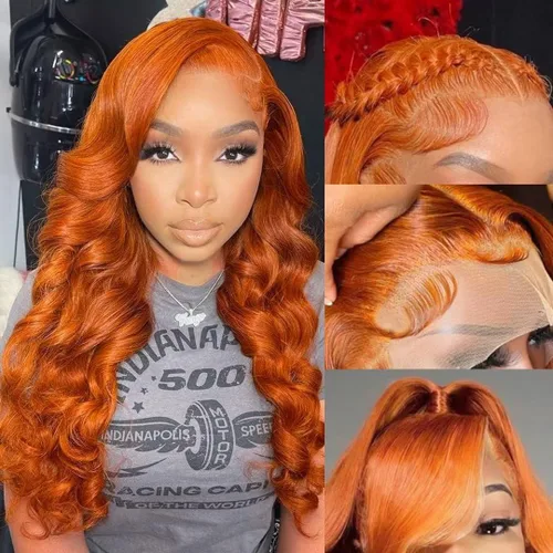 Vista 9 de Pelucas de Encaje Frontal Highlight Body Wave de Cabello Humano 1B/27 Sin Pegamento Densidad 180% 13x6 Peluca Sin Pegamento de Encaje Frontal