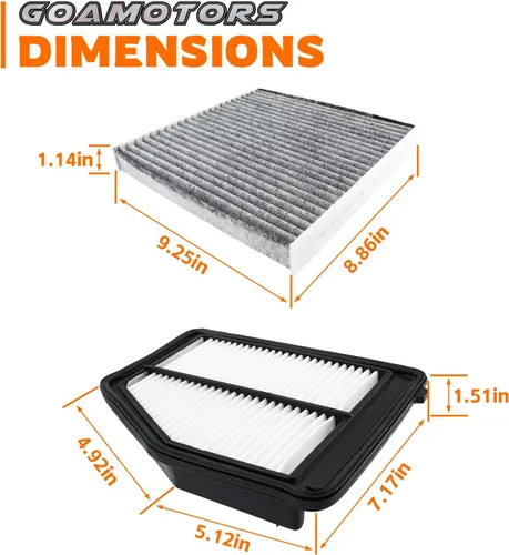Vista 5 de GoaMotors 17220-R1A-A01 Filtro de cabina de aire y filtro de aire de motor 80292-SDA-A01 Set para Honda Civic 2012-215 para Acura ILX 2013-2015