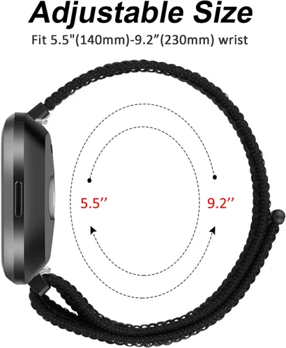 Vista 4 de Bandas de nailon para Fitbit Versa 2 - Pulseras deportivas de repuesto suaves y transpirables para mujeres y hombres Negro