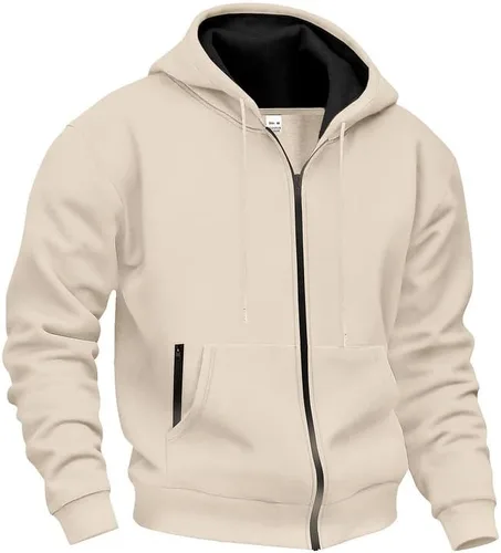 Vista 4 de LIZALIG Chaqueta de forro polar con capucha y cremallera completa para hombre con capucha ajustable y bolsillos delanteros seguros