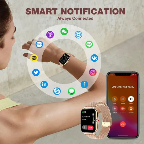 Vista 2 de Reloj inteligente para mujer, rastreador de actividad física con frecuencia cardíaca, presión arterial, monitor de sueño, pantalla táctil HD de 1.69