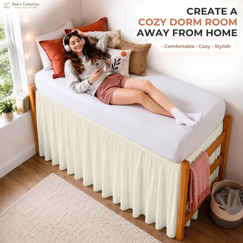 Vista 70 de Dorm Ruffle Twin XL 28" Drop Extra Long BedSkirt, Premium Brushed Microfiber Tailored Drop, Put On Elastic Long Dust Ruffle, Split Corner, Bedroom