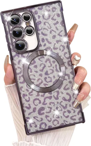 Vista 16 de Fiyart Funda diseñada para Samsung Galaxy S21, compatible con MagSafe Cheetah Print Plate, protección de cámara, transparente, magnética