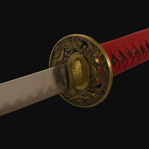 Vista 7 de Espada forjada hecha a mano Samurai Espada Apoyos Katana no afilada Espiga Completa Acero Inoxidable Dragón Rojo/Negro