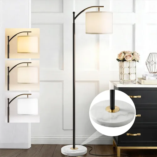 Vista 9 de Rottogoon - Lámpara de pie para sala de estar, lámpara de pie LED con 2 pantallas para dormitorio, incluye bombilla LED de 9 W - Negro Sombra