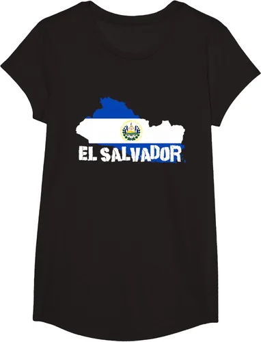 Vista 3 de Camiseta con la bandera de El Salvador, mapa de El Salvador, camiseta de Salvador para mujer, Negro