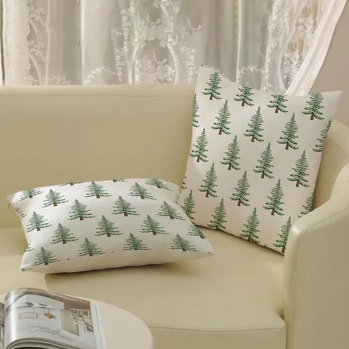 Vista 4 de Juego de 2 fundas de almohada de Navidad de 18 x 18 pulgadas, decoración de árbol de Navidad, fundas de almohada decorativas de invierno