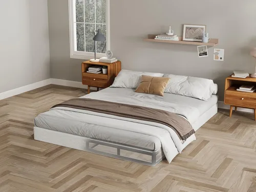 Vista 7 de Base de cama con somier de 3 pulgadas, tamaño individual, base de colchón de metal resistente con funda de tela, sin ruido, fácil montaje