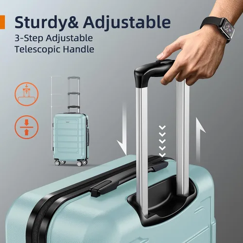 Vista 6 de SHOWKOO Equipaje Sets Expandible PC+ABS Durable Maleta Doble Ruedas TSA Lock 3pcs, Verde (Mint Green), 20 x 24 x 28 pulg., Viajes